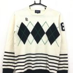 パーリーゲイツ 長袖セーター アイボリー×黒×グリーン アーガイル柄