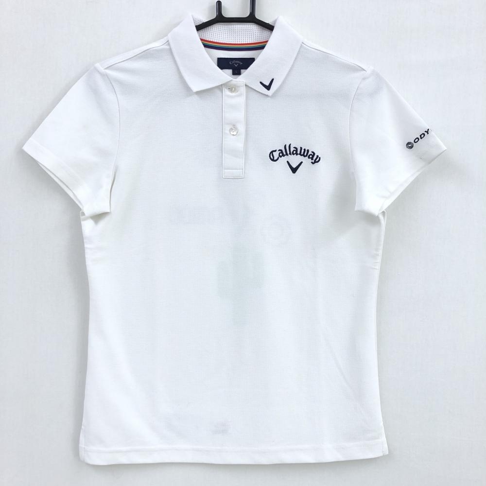 キャロウェイ 半袖ポロシャツ 白×ダークネイビー 襟一部透かし編み ゴルフウェア買取ならレオゴルフ(REOGOLF)無料宅配買取サービス