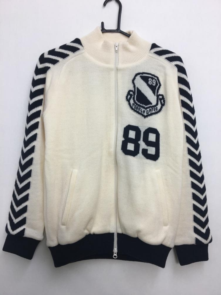 パーリーゲイツ ニットブルゾン アイボリー×黒 ダブルジップ - ゴルフ  