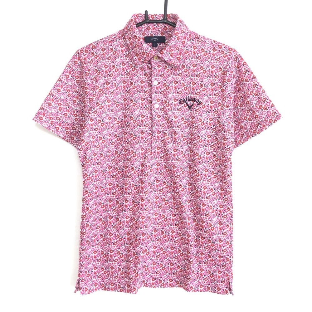 キャロウェイ 半袖ポロシャツ ピンク×レッド 花総柄 ロゴ刺繍 メンズ |