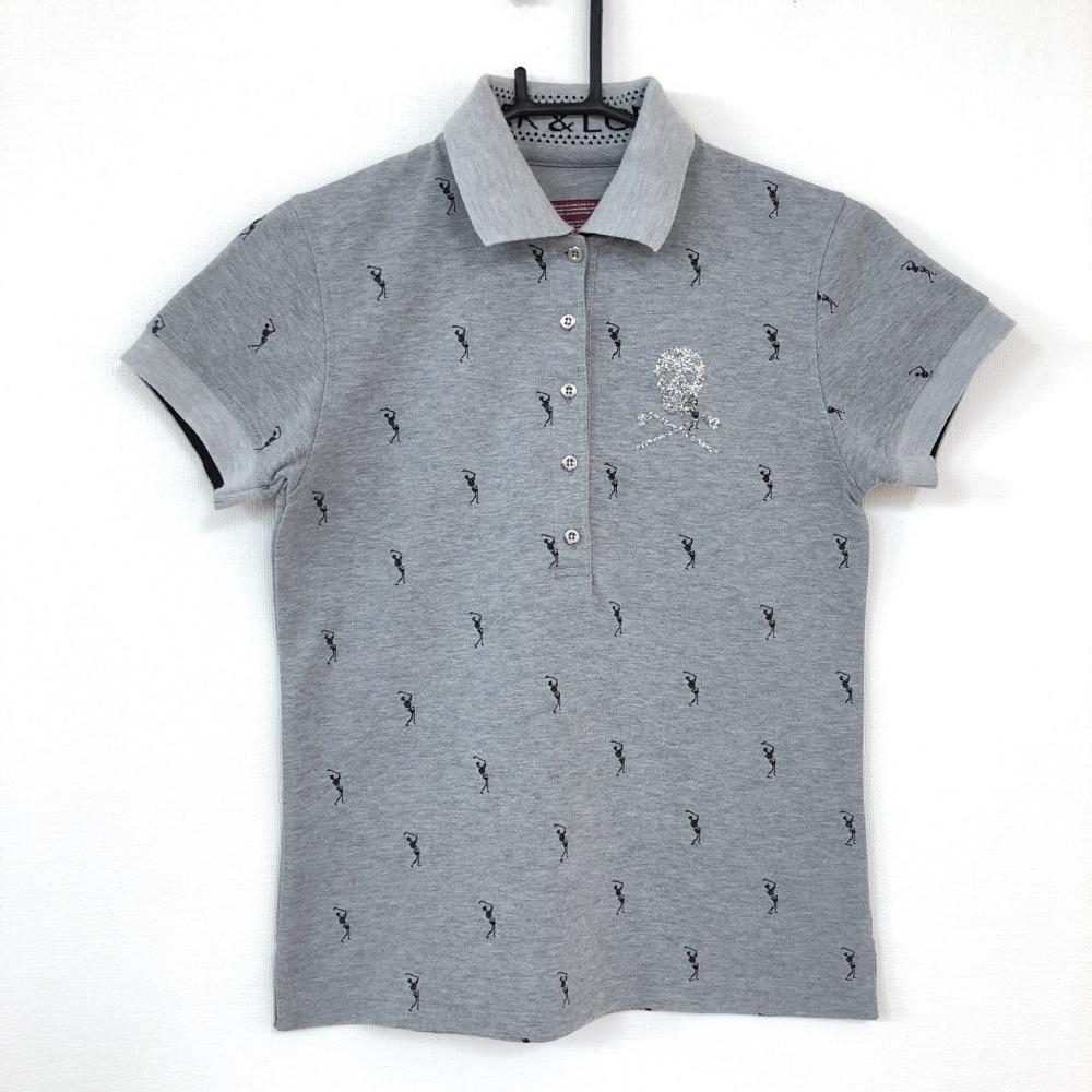 マークアンドロナ 半袖ポロシャツ 杢グレー スカル刺繍