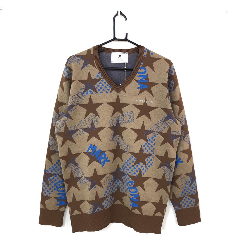 マークアンドロナ 長袖ニットセーターブラウン×ブルー木村拓哉さん着用  