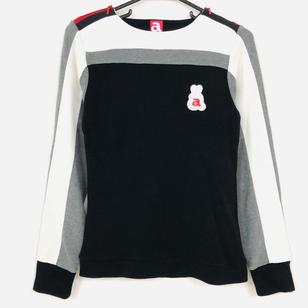 アルチビオ 異素材ニットセーター 黒×白 ウール混 肩ジップ ボア  