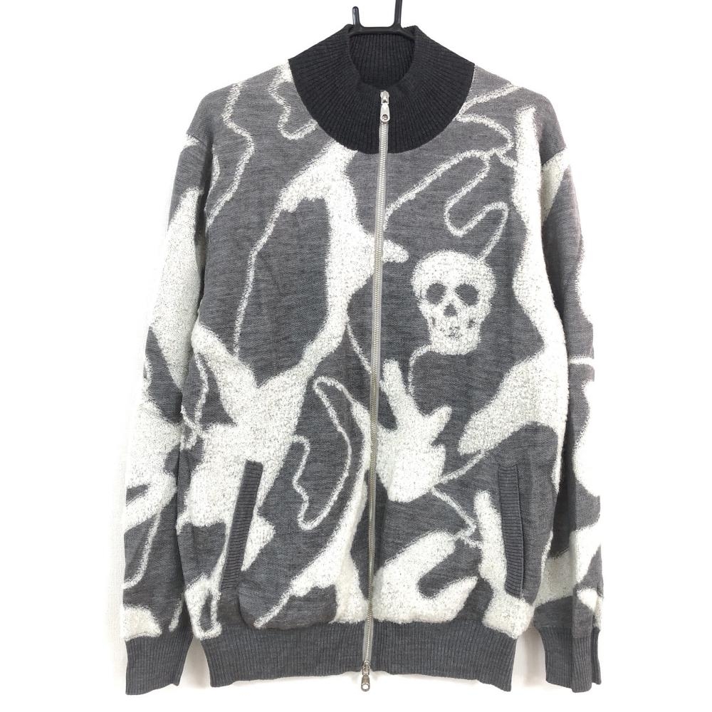マークアンドロナ ニットジャケットブルゾン グレー×白 ウール混 裏地  
