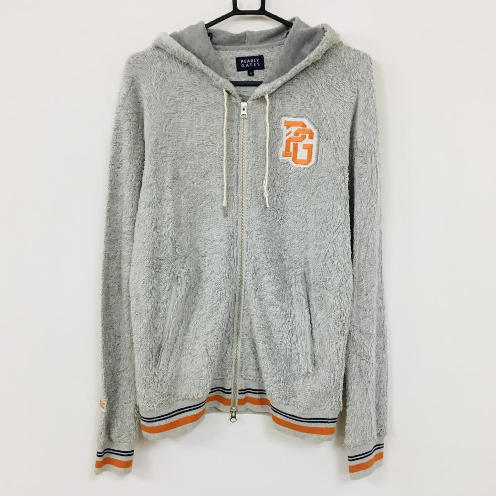 パーリーゲイツ パーカー ライトグレー×オレンジ パイル地 - ゴルフ  