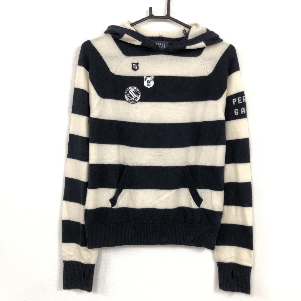 パーリーゲイツ 長袖セーター ニットパーカー アイボリー×黒 ボーダー  