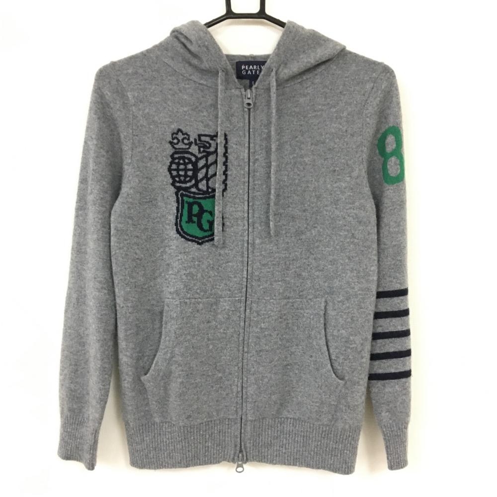 パーリーゲイツ ニットパーカー 杢グレー×グリーン カシミヤ100 