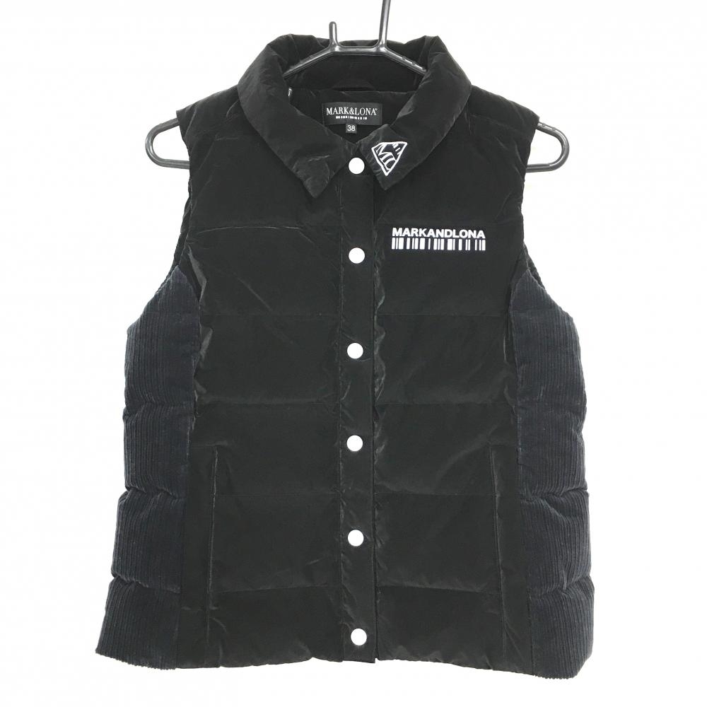 【美品】マークアンドロナ ダウンベスト 黒 サイド・背面コーデュロイ レディース 38(M) ゴルフウェア 2023年モデル MARK＆LONA