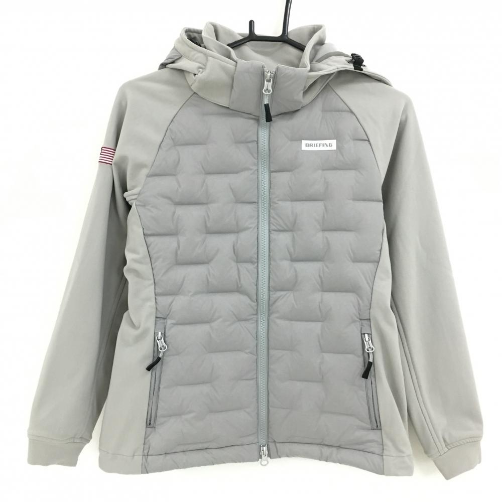 【超美品】ブリーフィング 切替ダウンジャケット ライトグレー 一部ダウン フード着脱可 レディース S ゴルフウェア BRIEFING