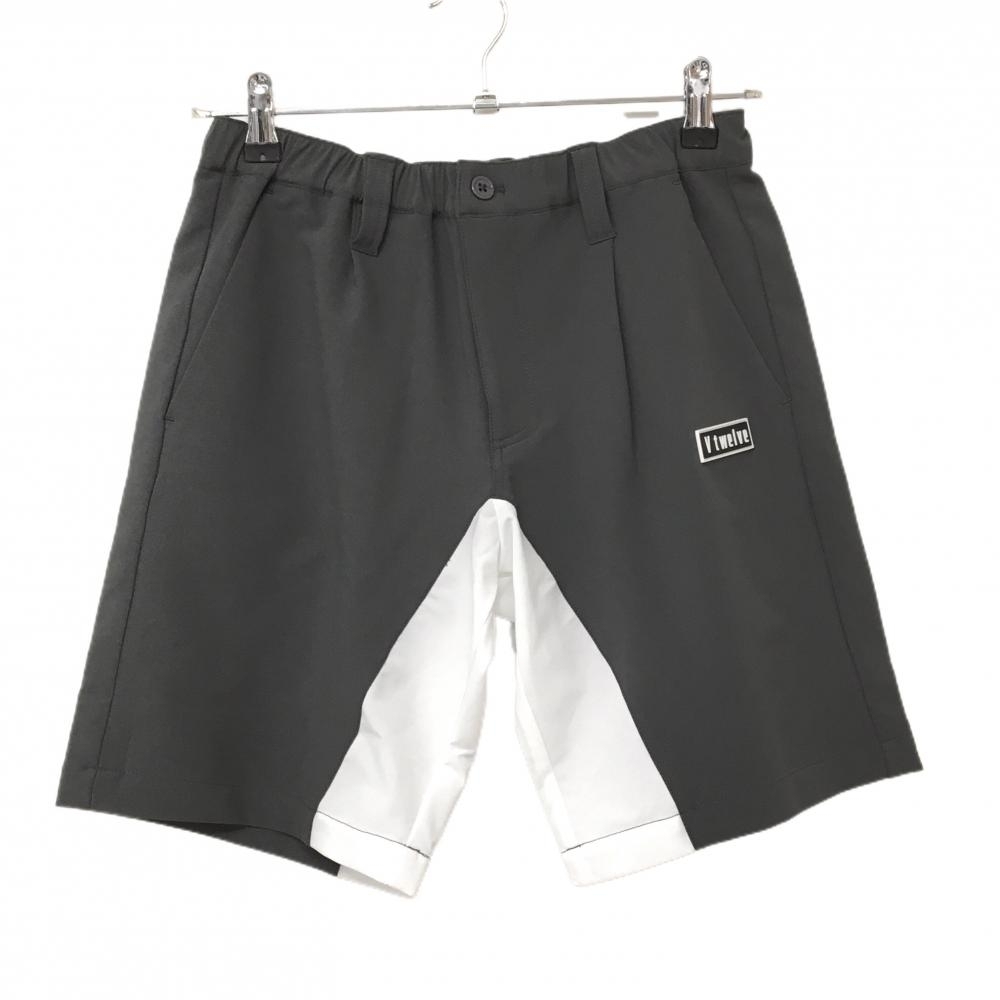 【新品】V12 ハーフパンツ グレー×白 バイカラー ストレッチ ウエストゴム ワッペン メンズ S ゴルフウェア V12