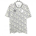 【美品】マークアンドロナ 半袖ポロシャツ 白×黒 英字ロゴ総柄 胸ロゴスカル メンズ 50(XL) ゴルフウェア 2024年モデル MARK＆LONA