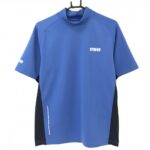 【超美品】TFW49 半袖ハイネックシャツ ブルー×ネイビー バイカラー メンズ L ゴルフウェア 2024年モデル TFW49