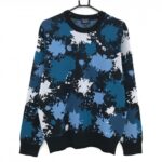 【新品】パーリーゲイツ セーター ダークネイビー×ブルー系×白 総柄 胸ロゴ ニット メンズ 5(L) ゴルフウェア PEARLY GATES
