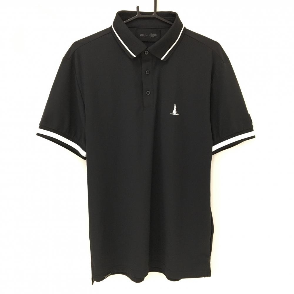【超美品】エフアールツー 半袖ポロシャツ 黒 襟・袖ライン ラビット刺しゅう メンズ XL ゴルフウェア #FR2 GOLF