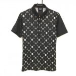 【超美品】ムータマリン 半袖ポロシャツ 黒×白 身頃総柄 イカリ ボタンダウン メンズ 5(M) ゴルフウェア 2024年モデル muta