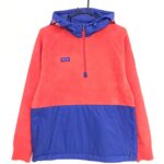【新品】パーリーゲイツ フード付ブルゾン レッド×ブルー 起毛 切替 ハーフジップ メンズ 6(XL) ゴルフウェア PEARLY GATES