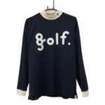【超美品】エイジシュート 長袖ハイネックシャツ ネイビー×白 ビッグプリント メンズ M ゴルフウェア 8G SHOOT