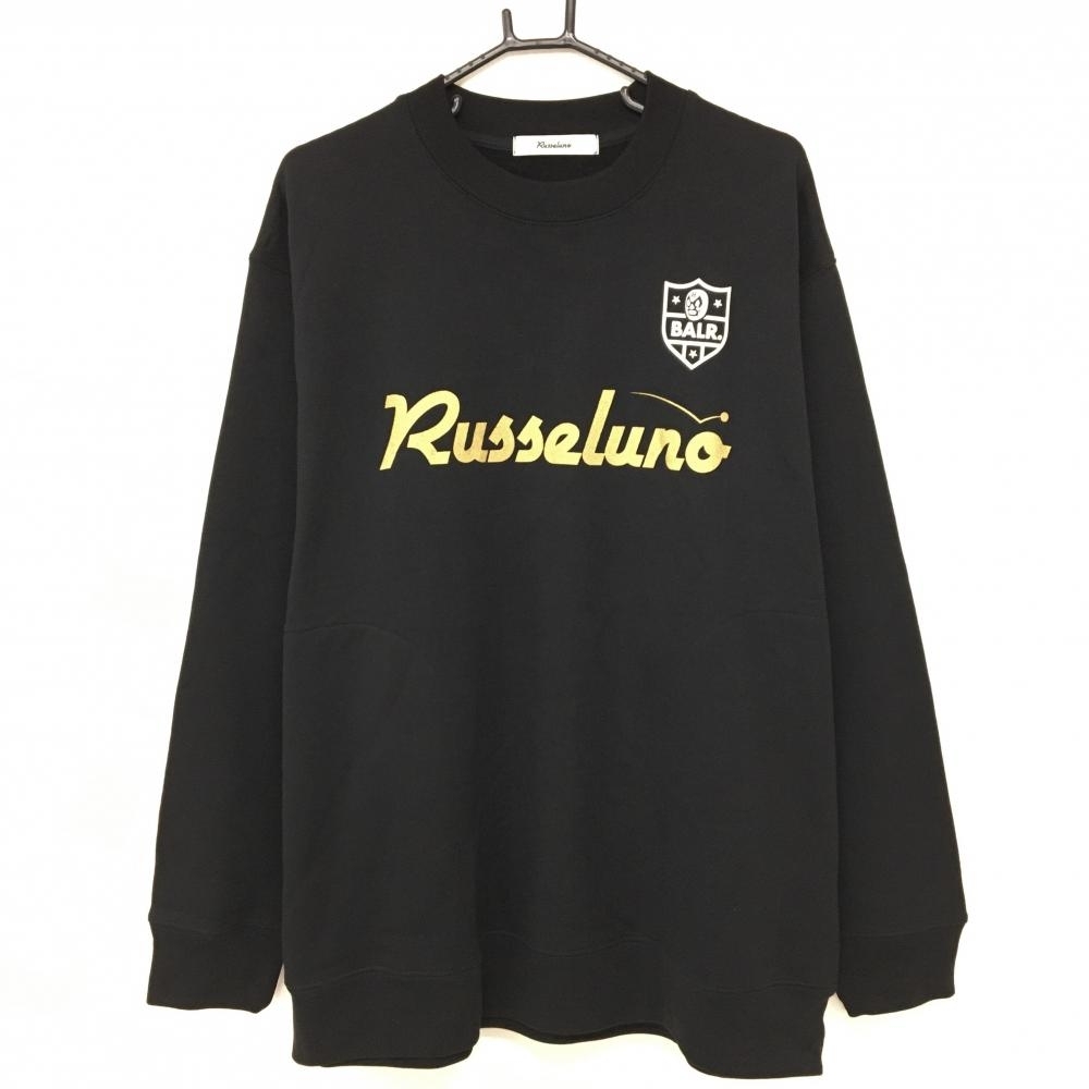 【超美品】ラッセルノ トレーナー 黒 ロゴゴールド CORDURAナイロン混 メンズ 7(2XL) ゴルフウェア 2025年モデル 大きいサイズ RUSSELUNO