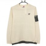 【新品】マスターバニー セーター アイボリー×ネイビー 胸ロゴ ウール100％ メンズ 5(L) ゴルフウェア MASTER BUNNY EDITION