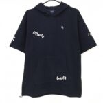 【超美品】パーリーゲイツ 半袖パーカー 黒 ロゴ総柄 フリース ストレッチ メンズ 6(XL) ゴルフウェア 2026年モデル PEARLY GATES